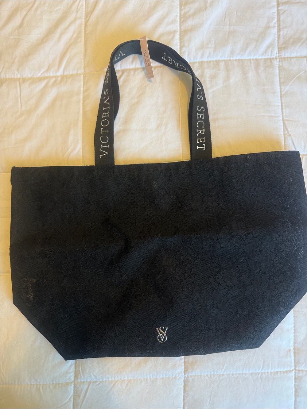 Victoria's Secret Black Lace-Textured Tote